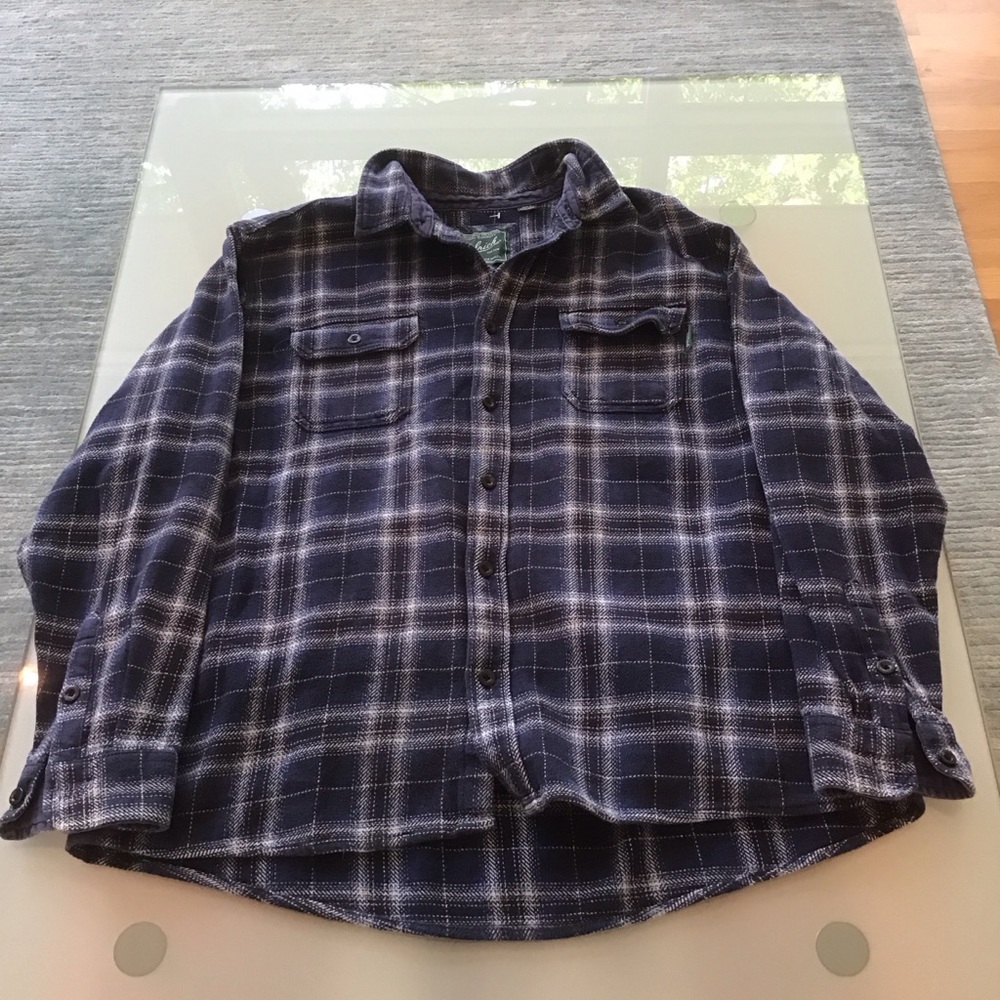 Mens Woolrich Blue White Plaid Cotton‎ Flannel Shirt Shacket XXL 2XL Hiking